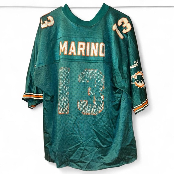 Vintage 90s Puma DAN MARINO #13 NFL MIAMI DOLPHINS Mens XL Home Jersey - Picture 2 of 8